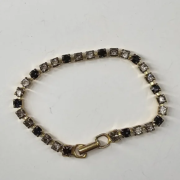 Vintage 90s Navy/Clear Rhinestones Gold Bracelet - Picture 4 of 7
